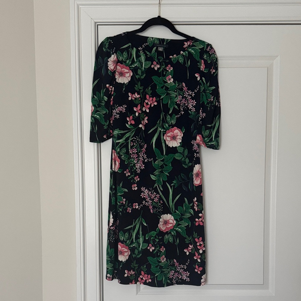 Tommy Hilfiger Navy Midi Dress with Pink and Green Floral Print
